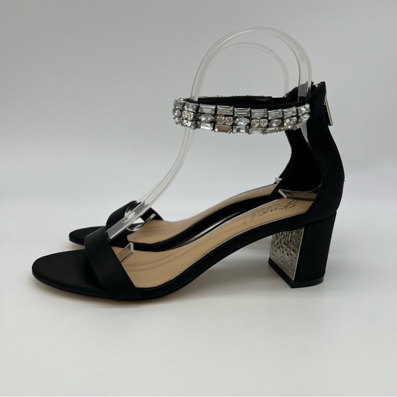 Jewel Badgley Mischka Katerina Black Heels Rhinestone Strap Sz 6 Elegant - Picture 11 of 14